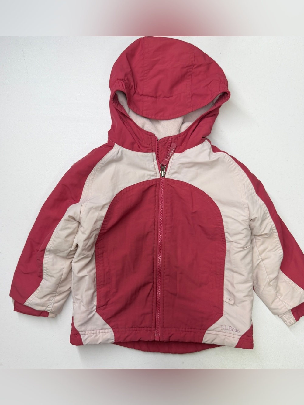 L.L.Bean Girls 4T Pink Cream Fleece Lined Hooded Jacket Windbreaker